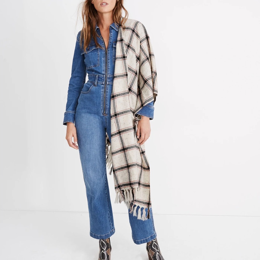 Madewell Knotted Fringe Scarf in Hanstone Plaid